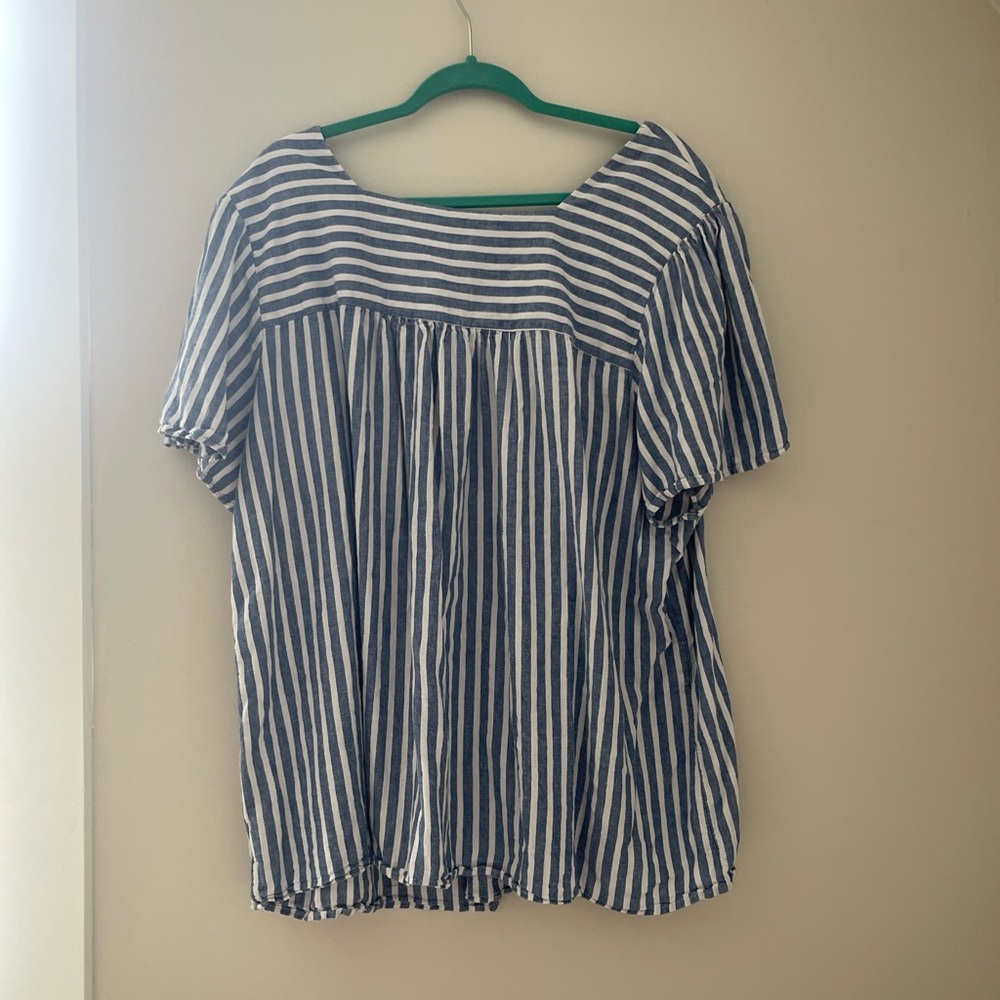 Terra & Sky Blue and White Boxy Short Sleeve Blouse - Picture 7 of 10